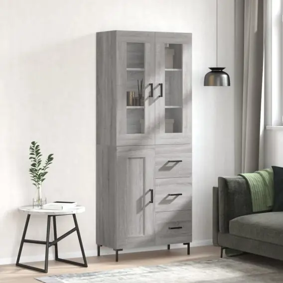 Wysoka jakość Witrynka szary dąb sonoma 69,5x34x180cm materiał drewnopochodny Lumarko! - Hurtownia wielobranżowa Lumarko